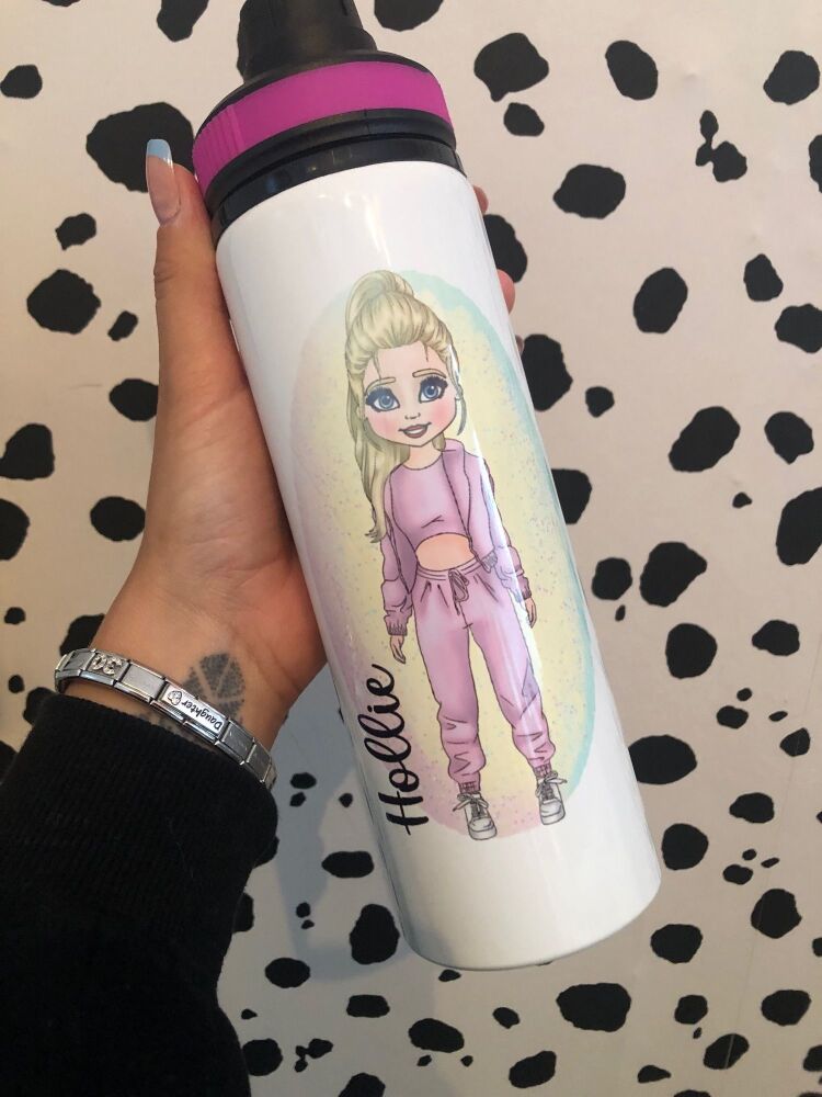 Pink - Pink Lounge Set Girl Personalised Water Bottle