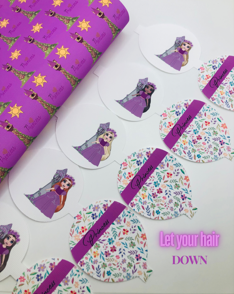 Purple Princess Inspired dolly girl personalised printed pre cut bow loop