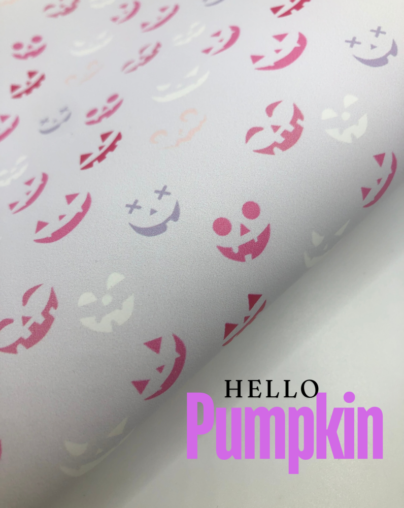 Spooky Halloween Pumpkin Faces Printed leatherette fabric