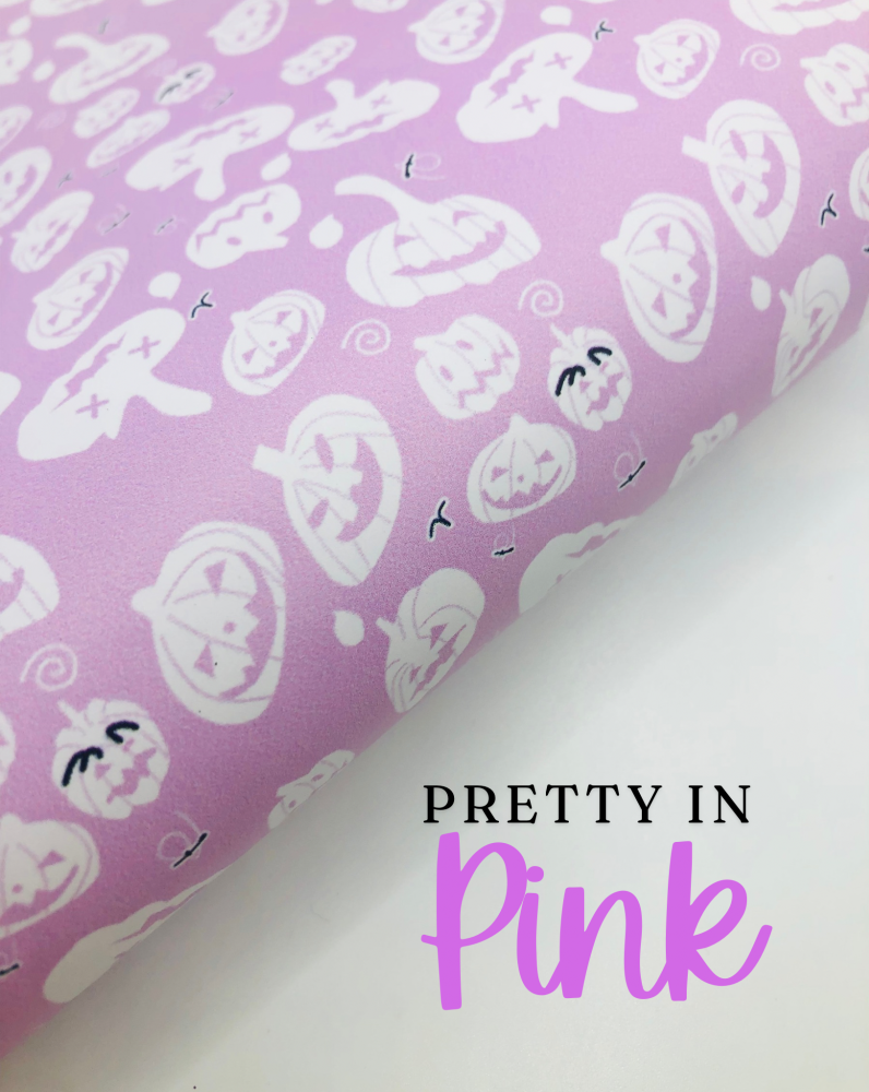 Pretty in pink pumpkins halloween Printed leatherette fabric