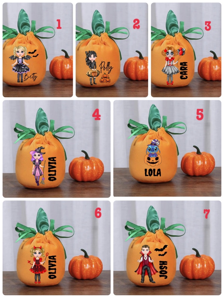 Personalised Halloween Pumpkin Drawstring Treat Bags