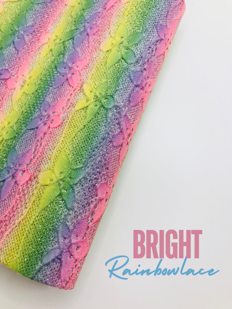 Bright Rainbow Lace Fine Glitter Fabric