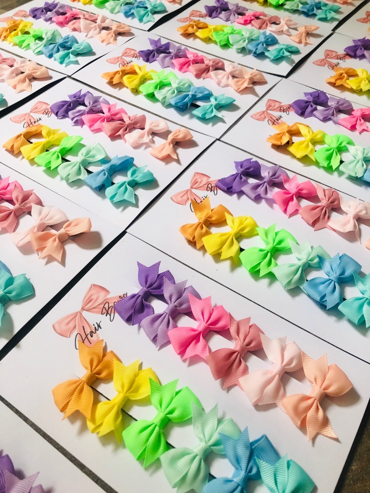 Bright Mini Fringe Bows on clips Set of 12