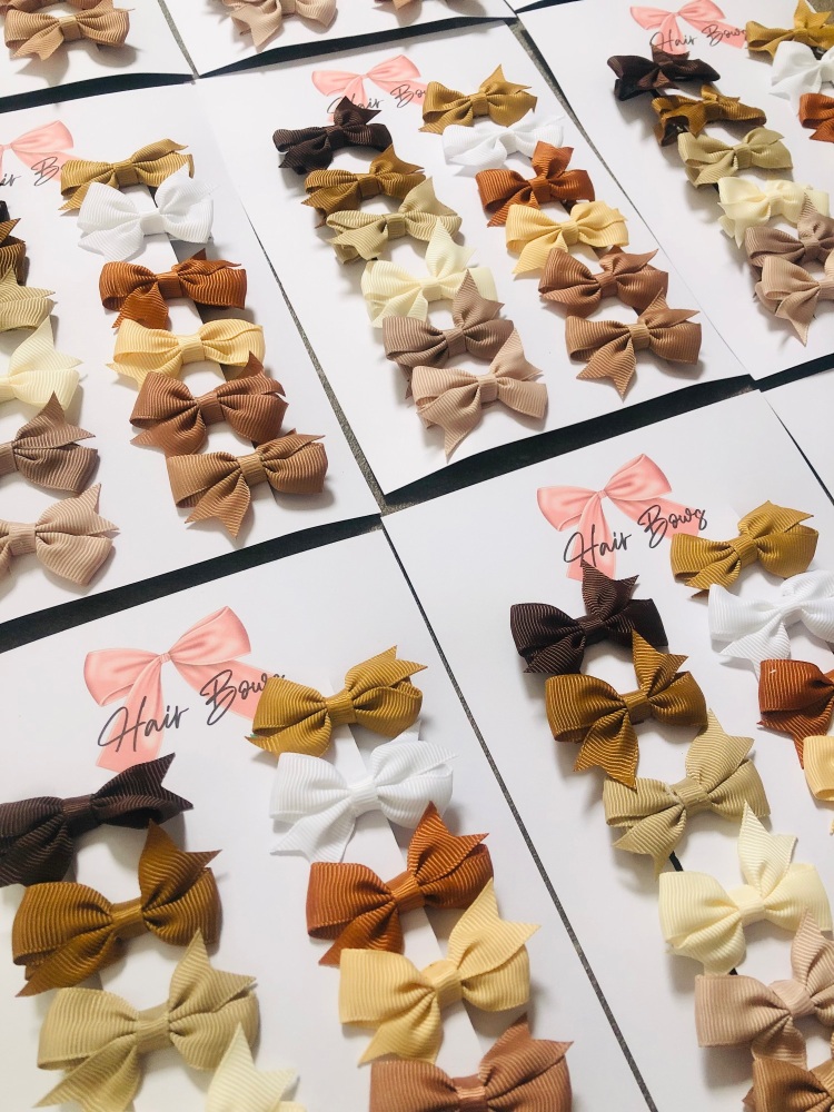 Autumn Nude Mini Fringe Bows on clips Set of 12