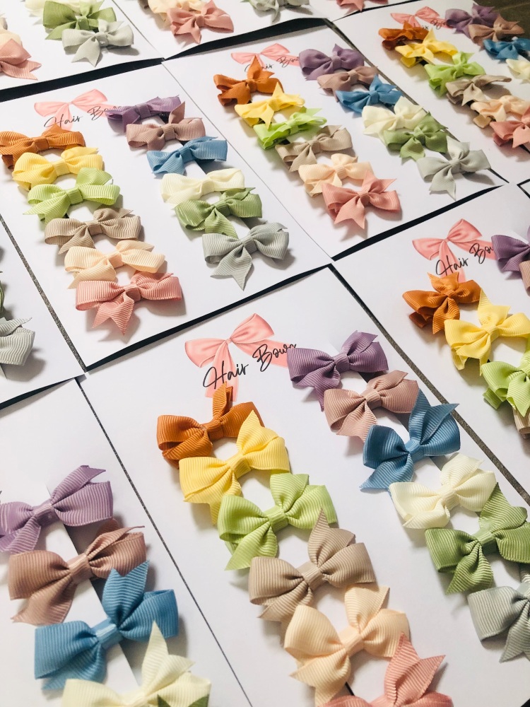 Multi Colour Mini Fringe Bows on clips Set of 12