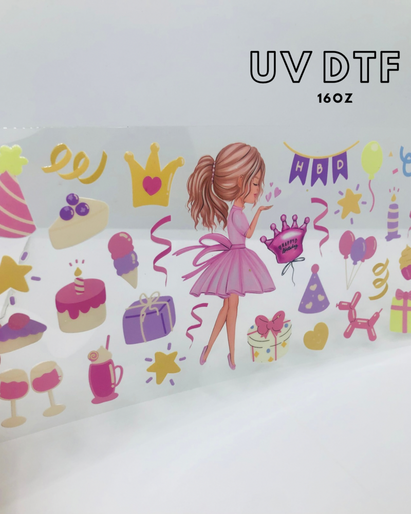 BLONDE HAIR BIRTHDAY GIRL WRAP 16OZ + UV DTF TRANSFER