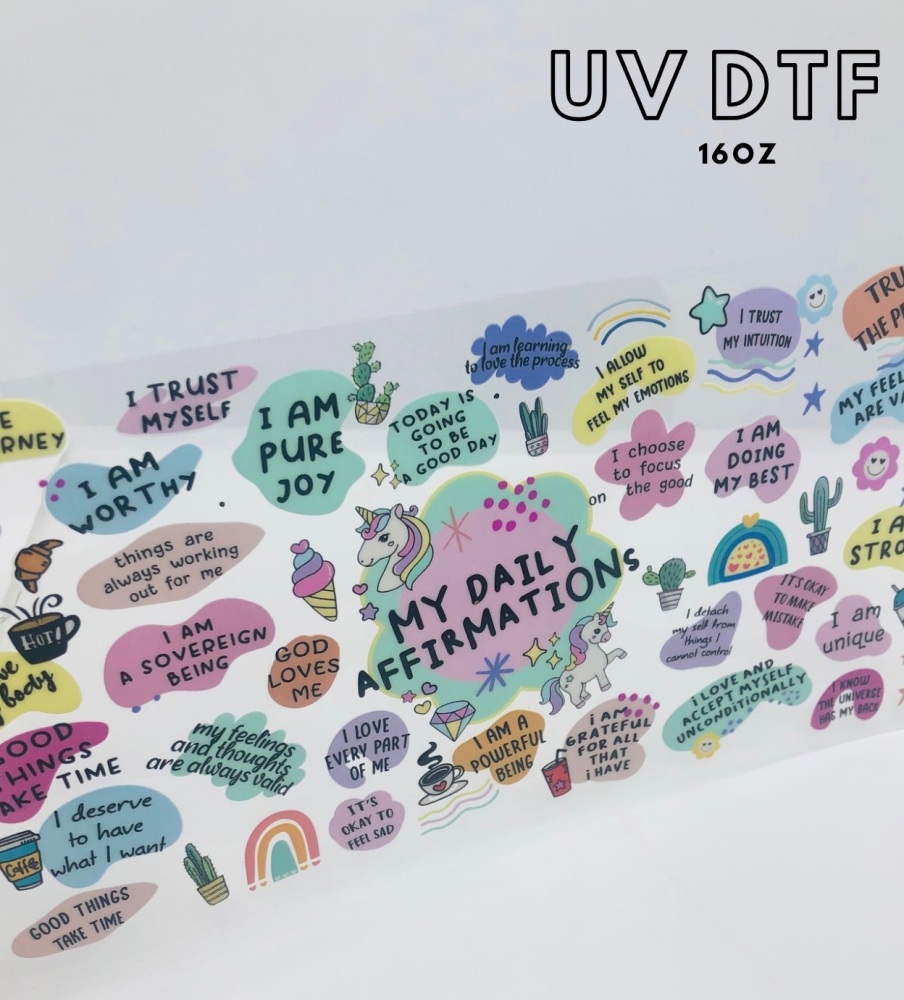 UNICORN MY DAILY AFFIRMATIONS WRAP 16OZ + UV DTF TRANSFER