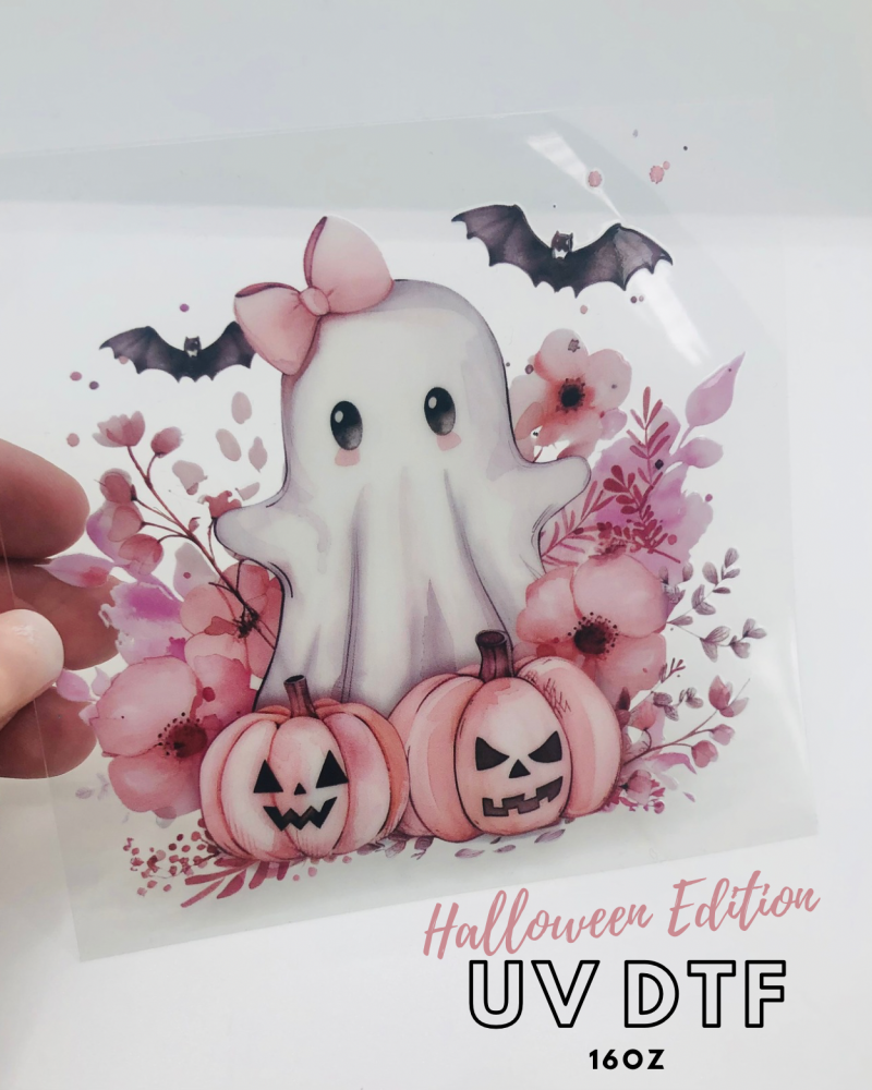 WATERCOLOUR GHOST  HALLOWEEN 16OZ + UV DTF TRANSFER