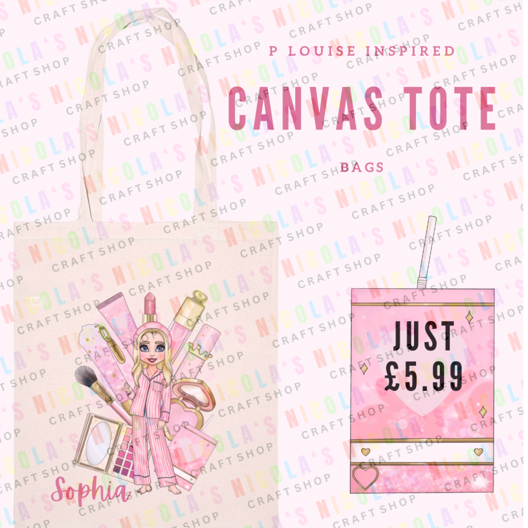 PINK MAKEUP INSPIRED- Makeup Pyjama girl printed personalised canvas bag