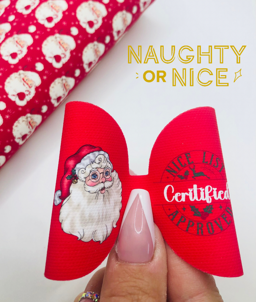 Pretty Red Santa nice list approved personalised christmas pre cut bow loop