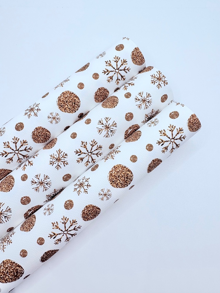 1602 - Golden glitter snowflake printed canvas fabric sheet