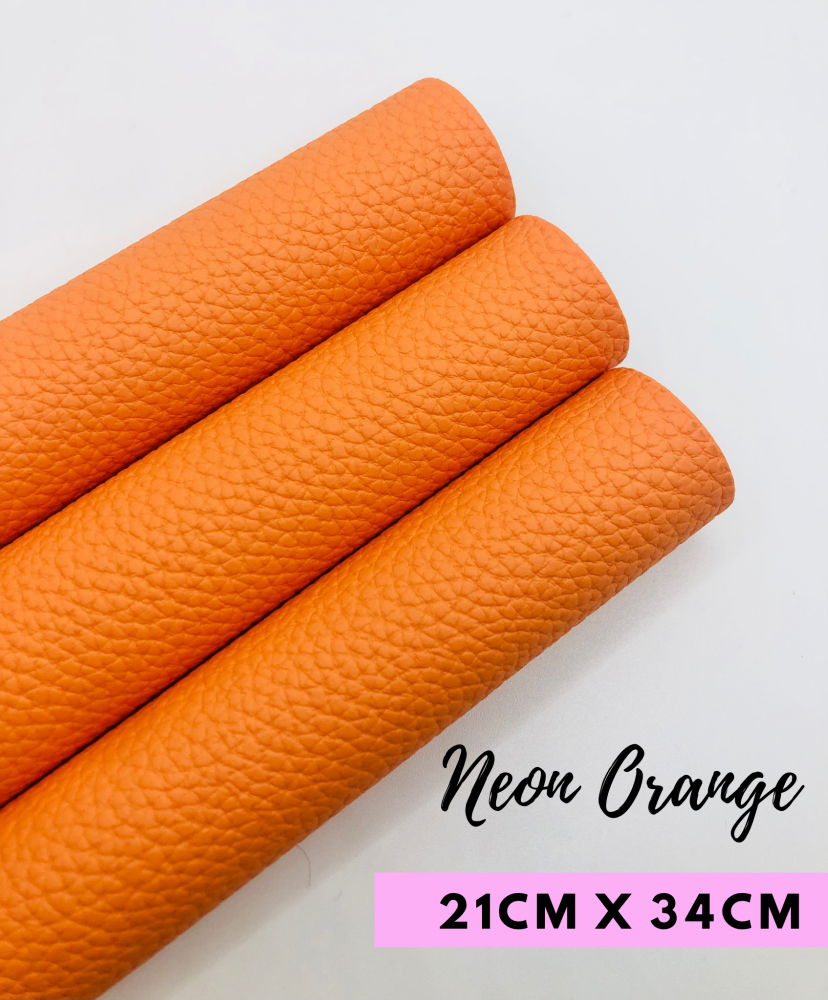 Litchi neon orange Plain leather