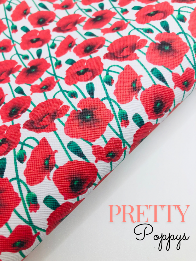 Red Poppy Field Printed leather fabric