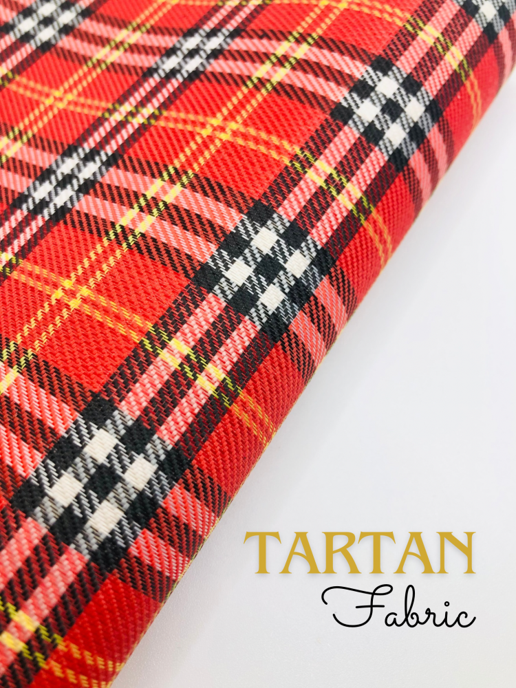 Leather Backed small print red tartan fabric