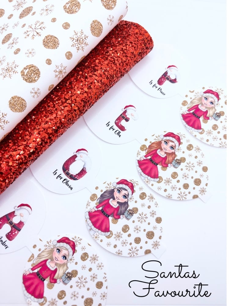 Santas favourite santa girl christmas pre cut printed bow loop