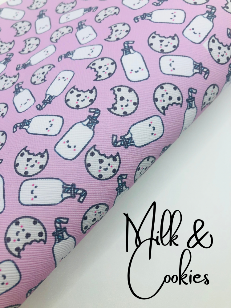 LIMITED EDITION - Milk and cookies pink printed leatherette fabric