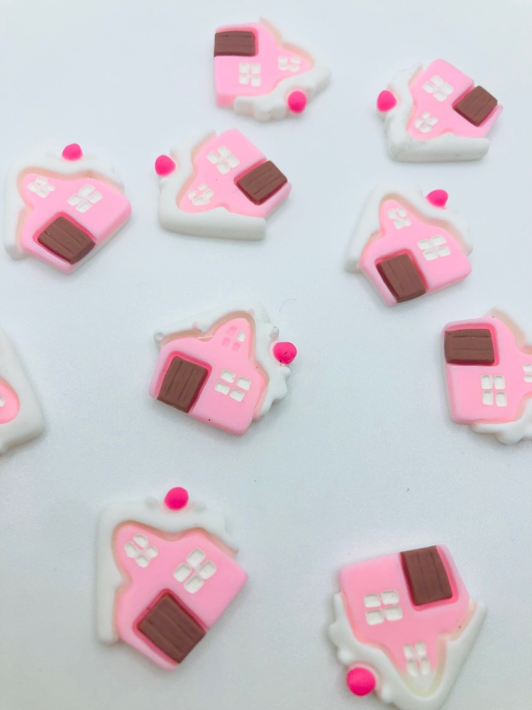 3d Christmas Gingerbread pink house resin flatback embellishment