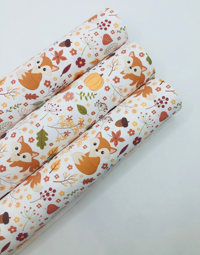 1597 - Pumpkin fox autumn printed canvas fabric sheet