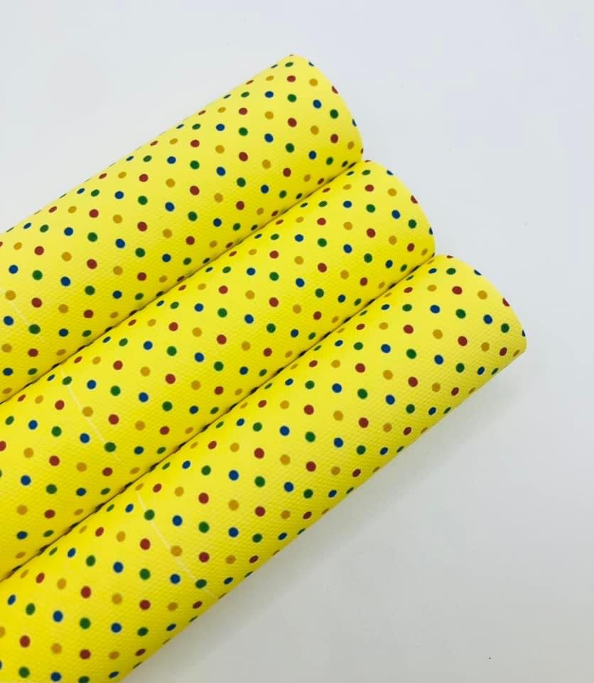 1150 - Yellow Pastel Children in need inspired polka dot printed canvas sheet