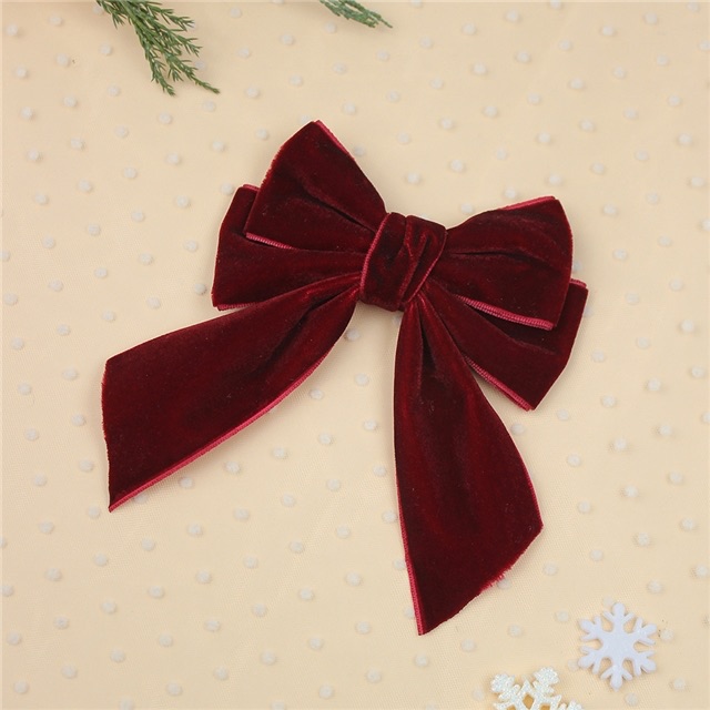 WINE RED - Double Layer Long Tail Velvet Bow Knot ready made hair bow with clip