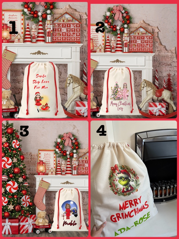Christmas XL Red drawstring Sacks personalised