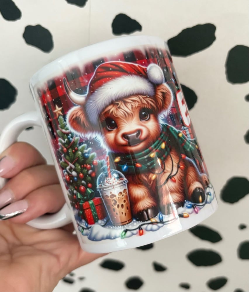 Highland cow christmas personalised printed 11oz Mug