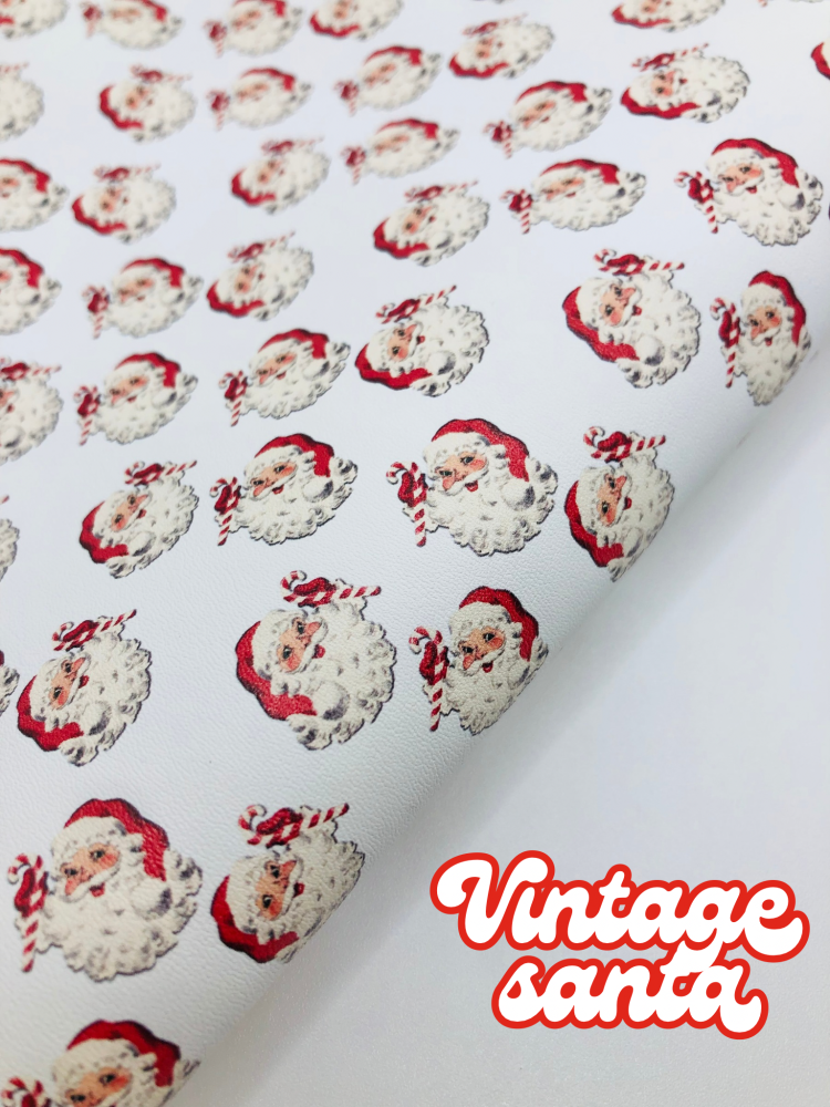 Vintage red Santa Claus christmas printed leather fabric