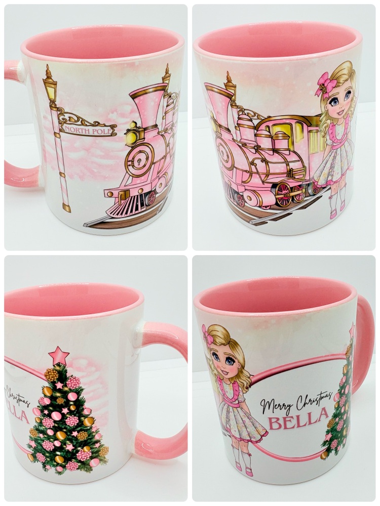 Christmas Train Pink handle Express inspired mug