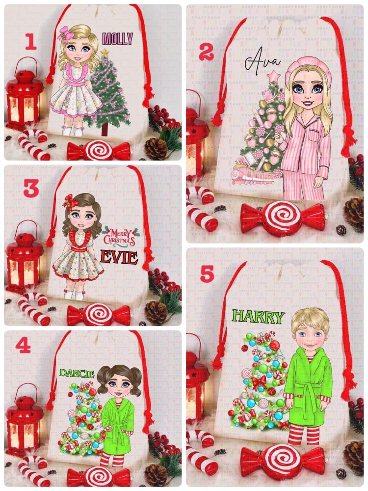 2024 Christmas Red drawstring Sacks personalised