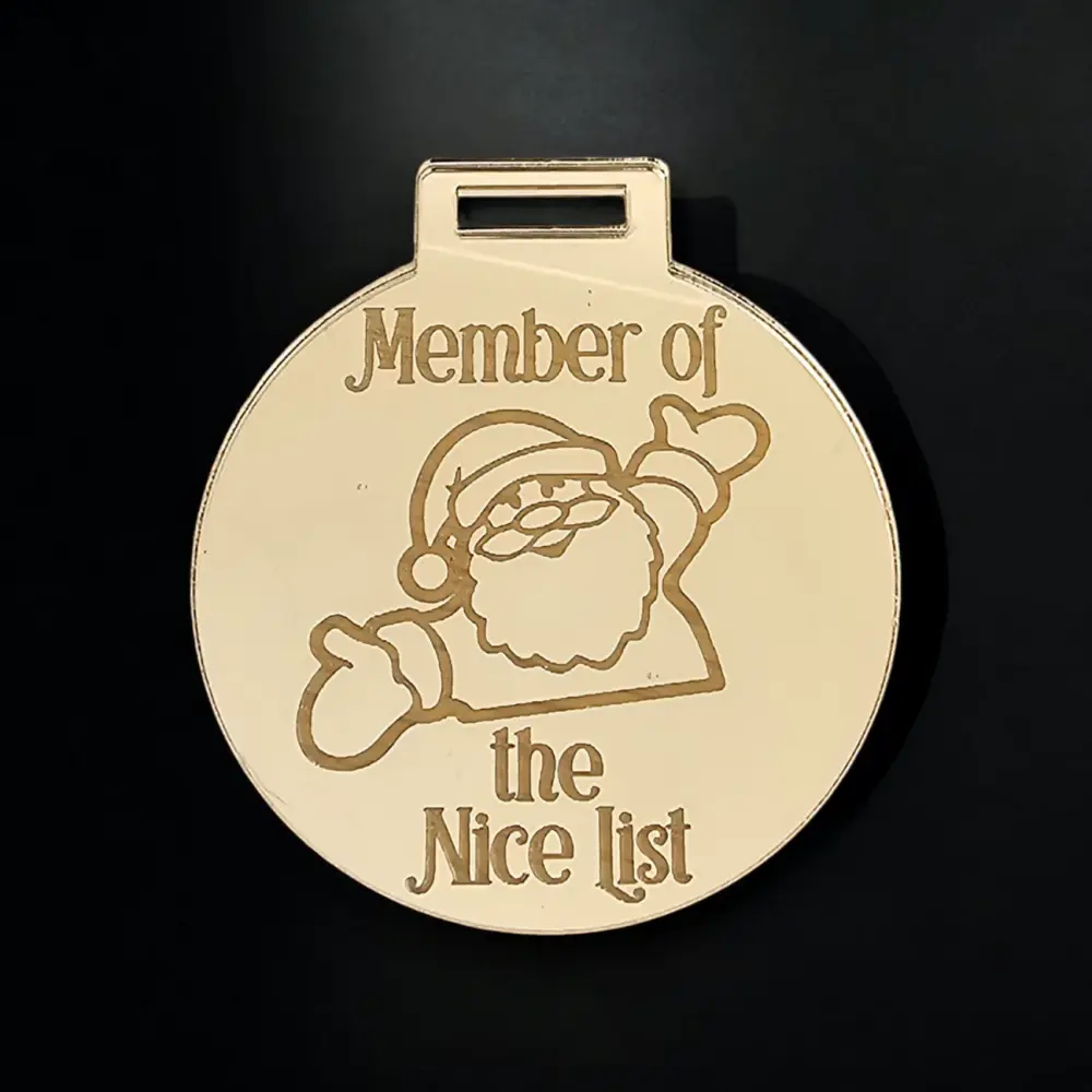 Christmas Member of the nice list Acrylic Gold mirrored medal