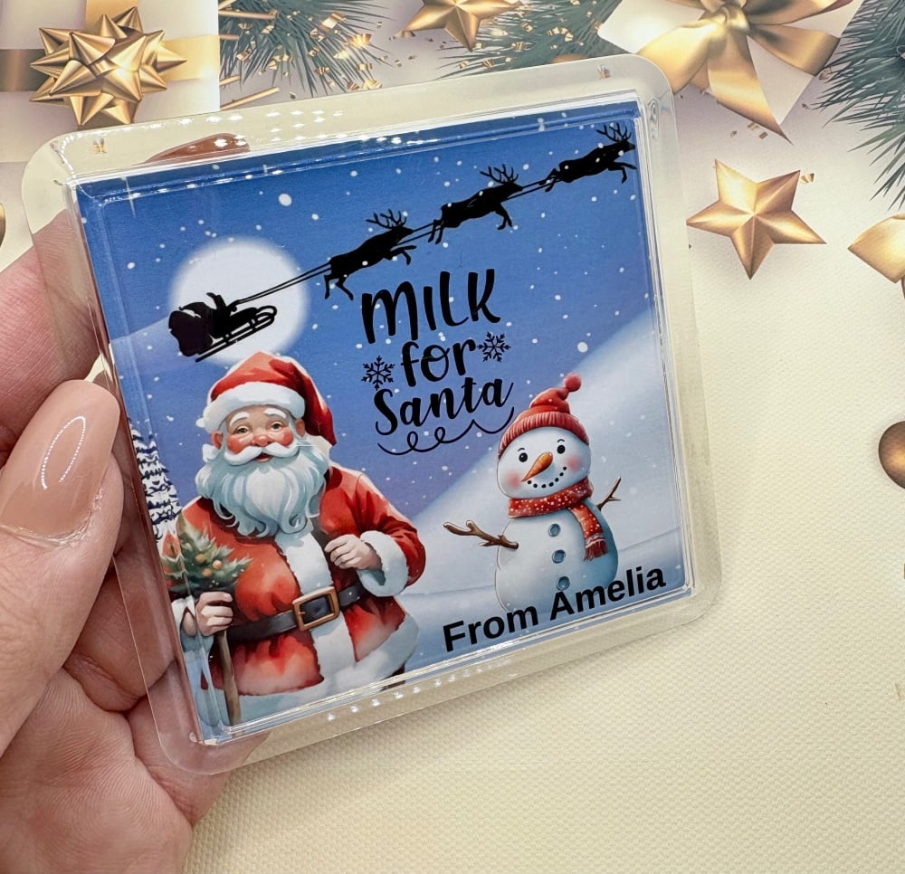 New design Personalised santas milk plastic display coaster