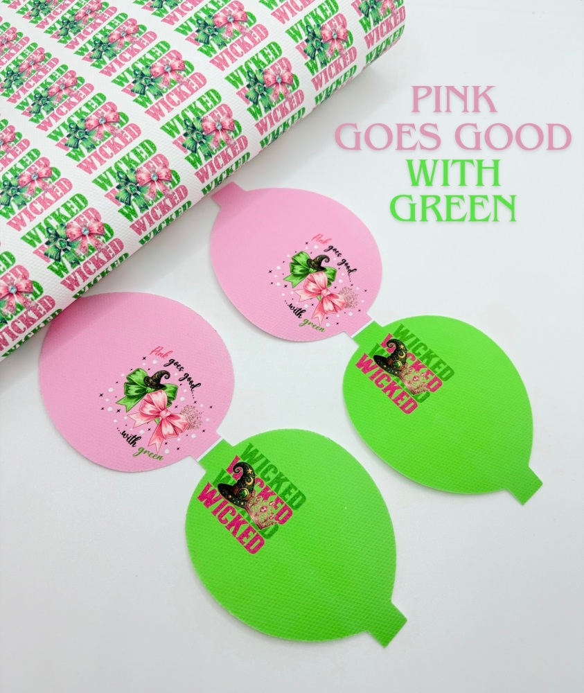 Pink goes good with green wicked inspired pre cut printed bow loop