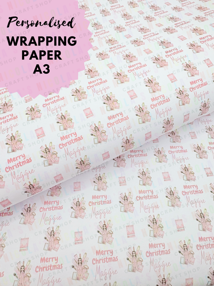Makeup inspired doll personalised wrapping paper sheet A3