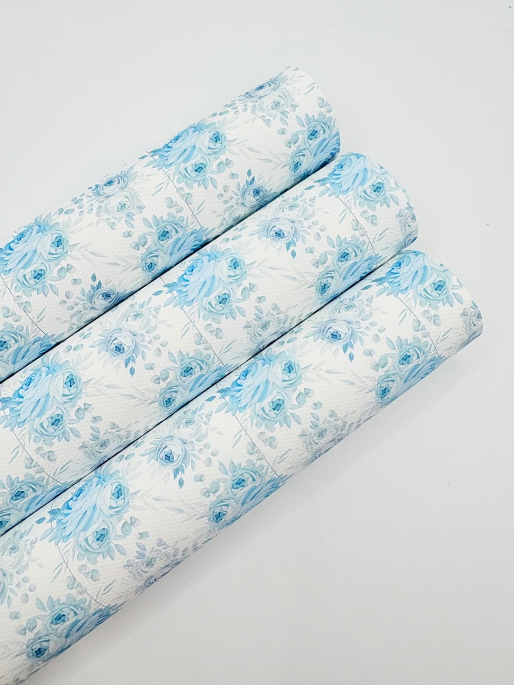 1498 - Baby Blue Floral Flower Print printed canvas fabric sheet