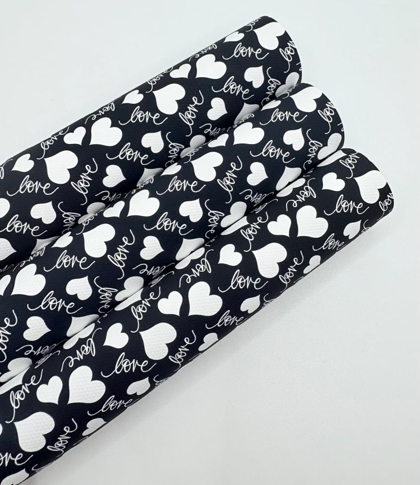 1370 - Black Valentine love hearts printed canvas