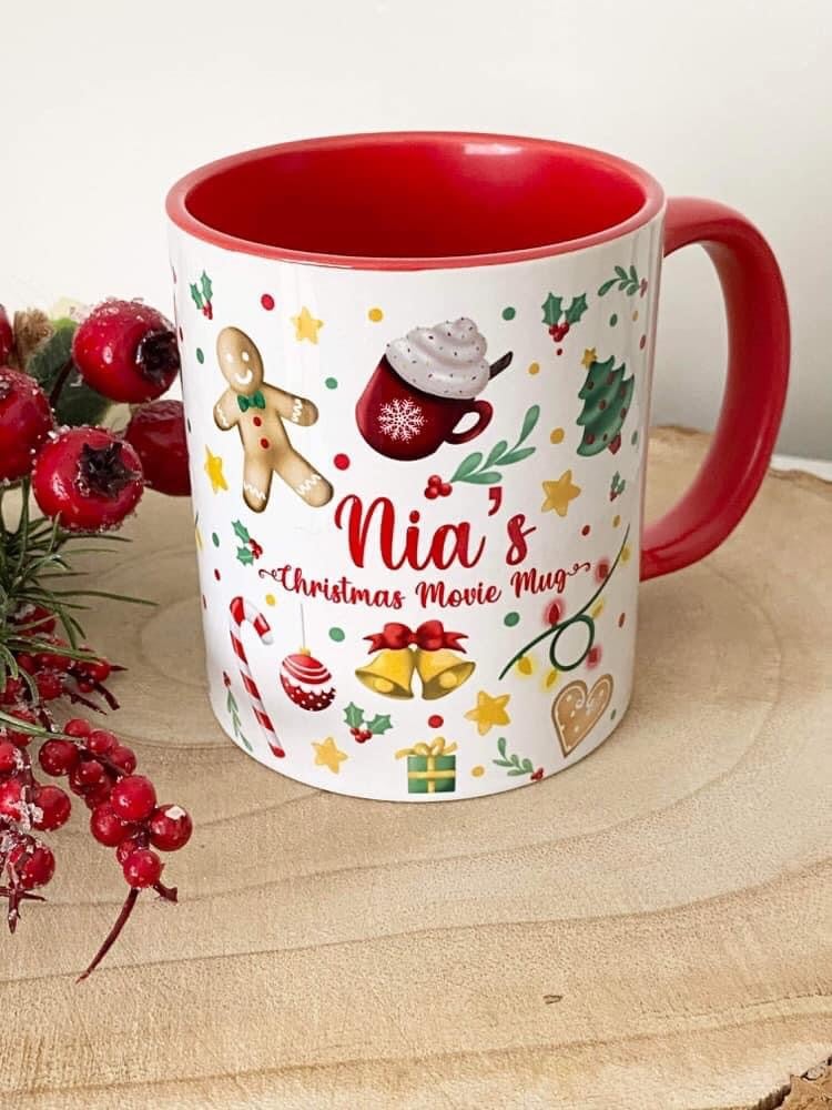 Christmas movie mug red handle personalised printed 11oz Mug