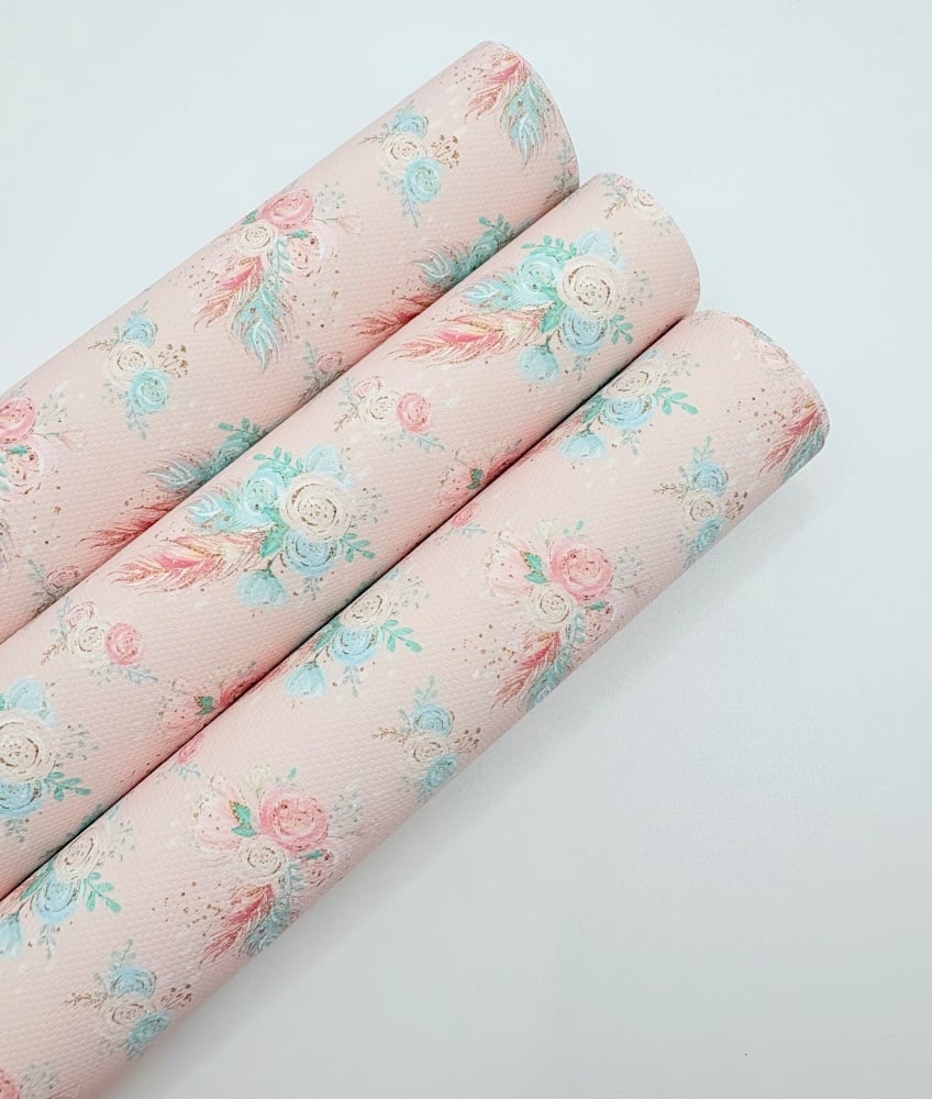 1110 - Pale pink floral print canvas sheet