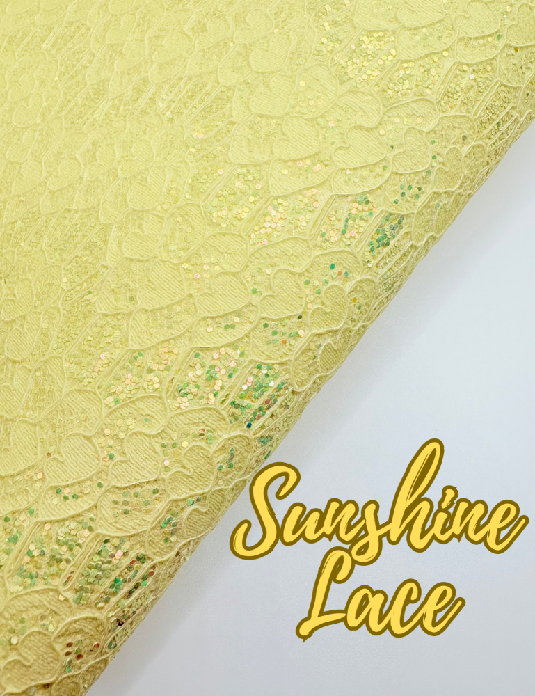 Pale yellow lace fine glitter fabric