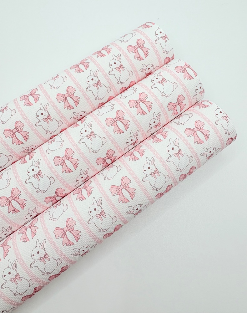 1700 - Pretty pink Scallop ribbon Easter bunny printed canvas