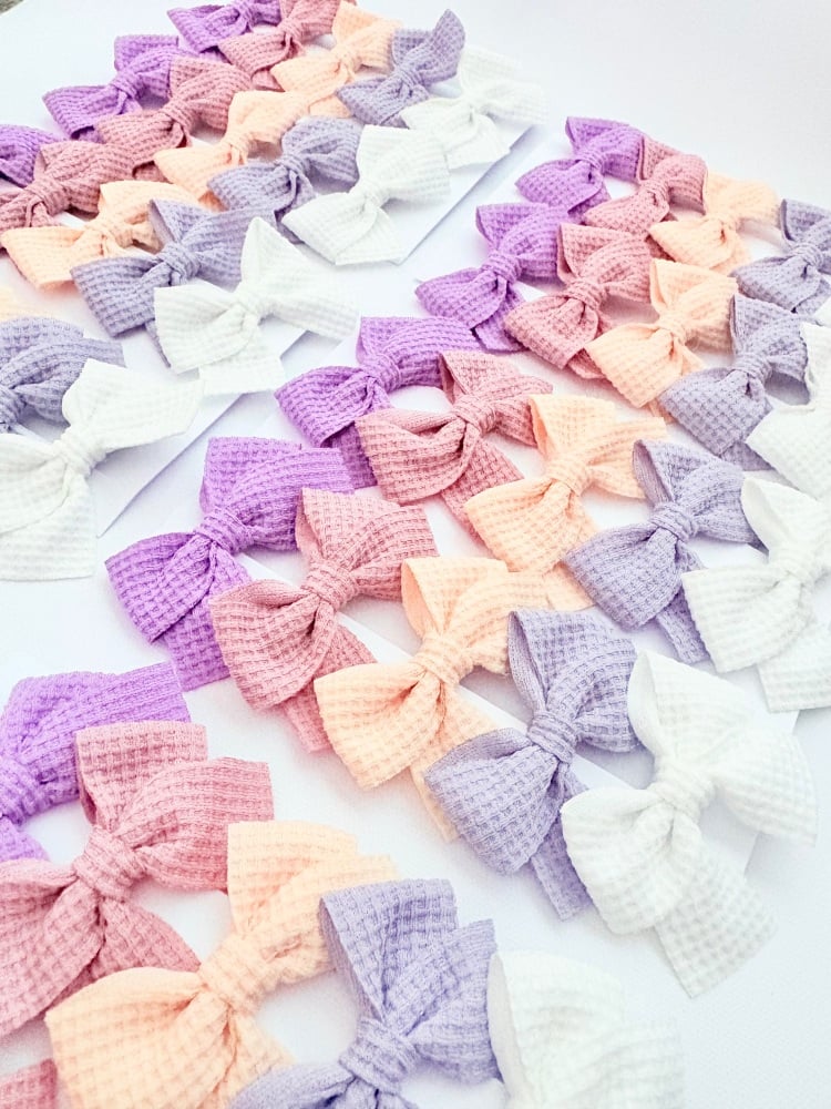 Purple Fabric Mini Fringe Bows on clips Set of 10