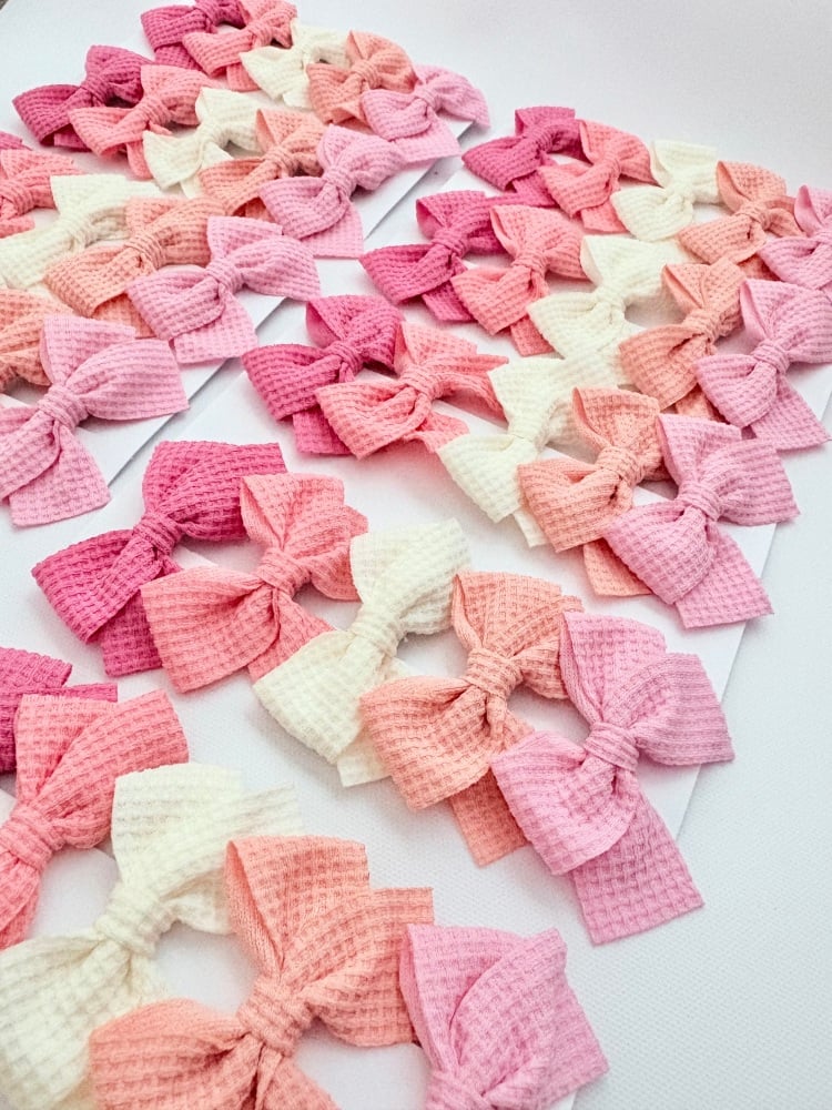 Pink Fabric Mini Fringe Bows on clips Set of 10