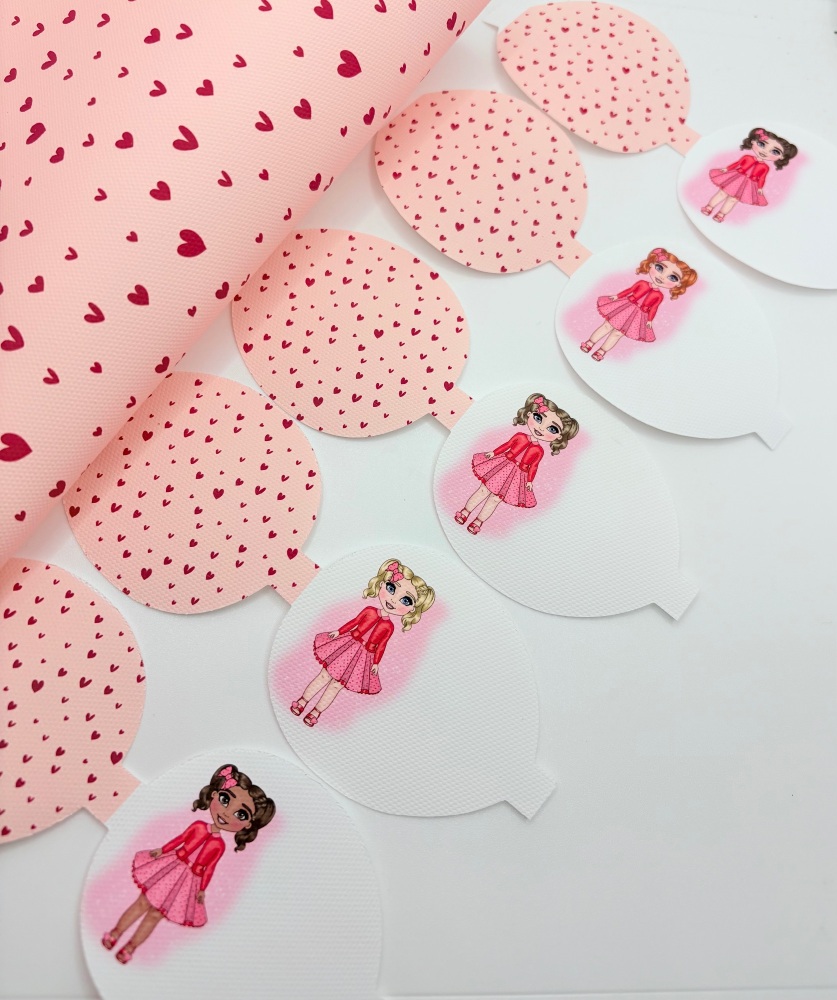 Pretty Valentine Dress printed pre cut bow loop