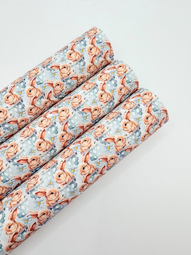 1068 - Blue bunny diamond egg printed canvas fabric