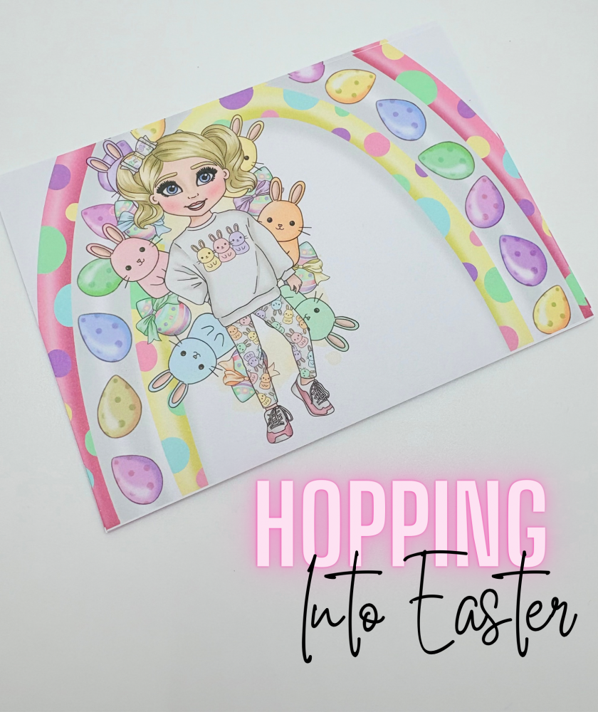 Easter Rainbow pastel bunny girl Printed bow card (pack of 10)