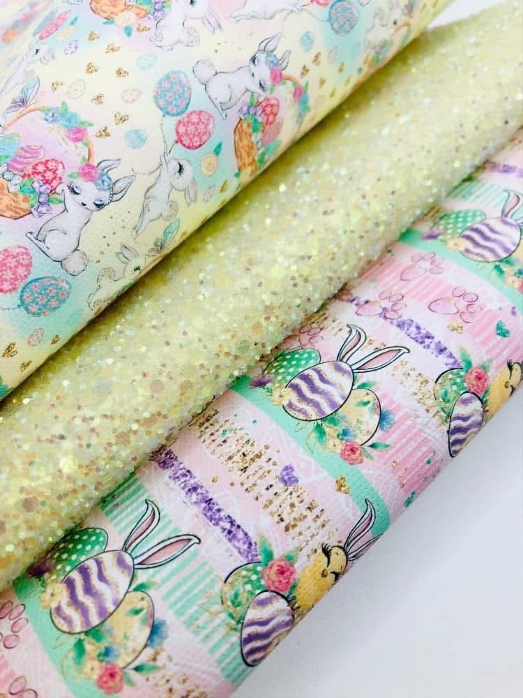 Beautiful pastel yellow frosted glitter Easter Chick Fabric Friday Bundle