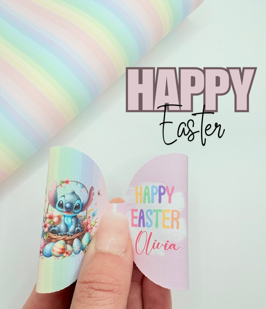 Happy Easter inspired stitch printed pre cut bow loop