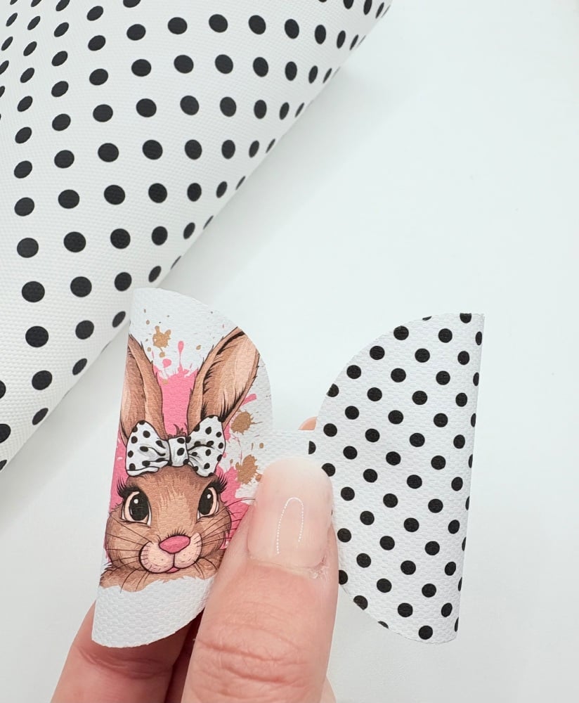 Polka dot Easter bunny with pretty bow printed pre cut bow loop