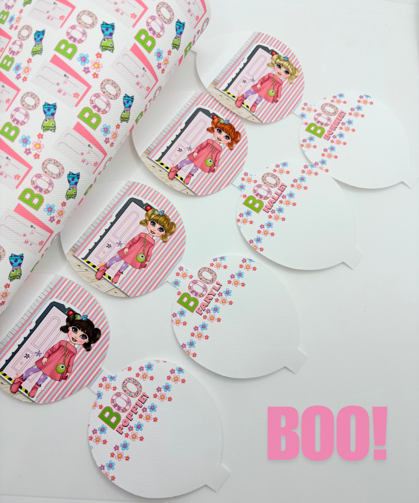 Monster Inc inspired BOO dolly girl printed  Dolly bow loop pre cut bow loop