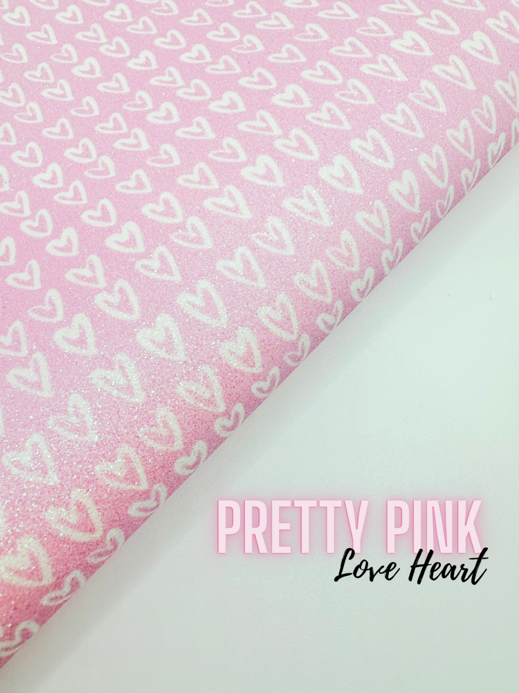 Pretty pink love heart printed fine glitter