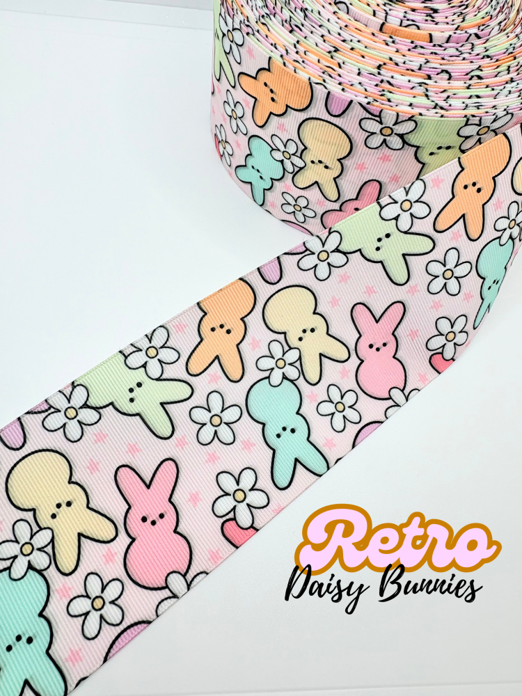 75mm 3" Retro Pastel Daisy Bunny grosgrain ribbon